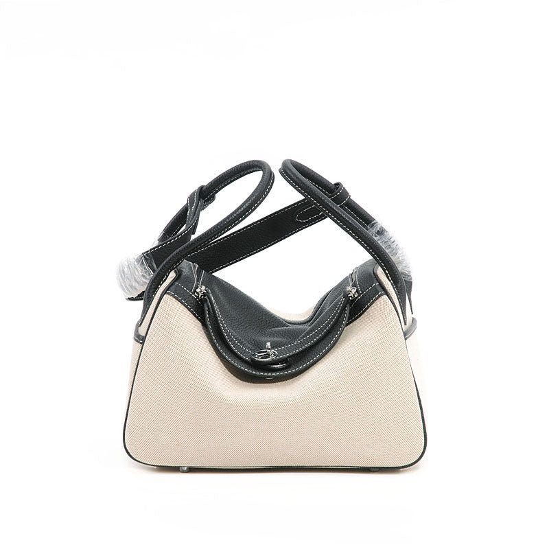 Canvas With Top Layer Cowhide Portable Shoulder Bag