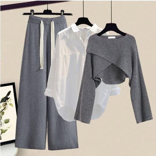 Salt Design Sweater Top Matching Slimming Casual Wide-leg Pants Three-piece Set