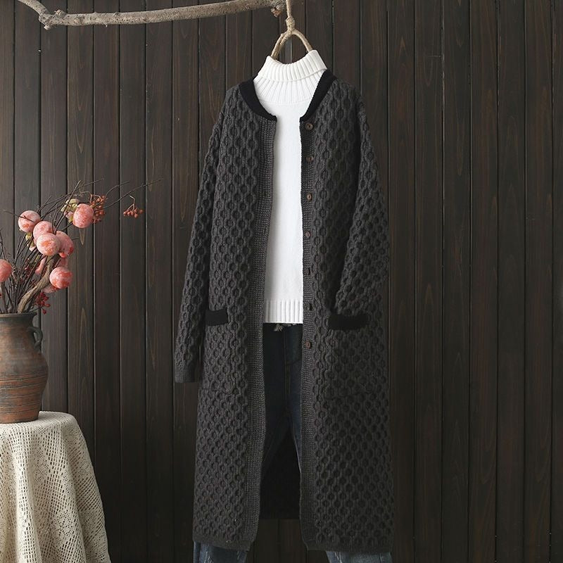 Thick Mid-length Knitted Cardigan For Women Autumn And Winter