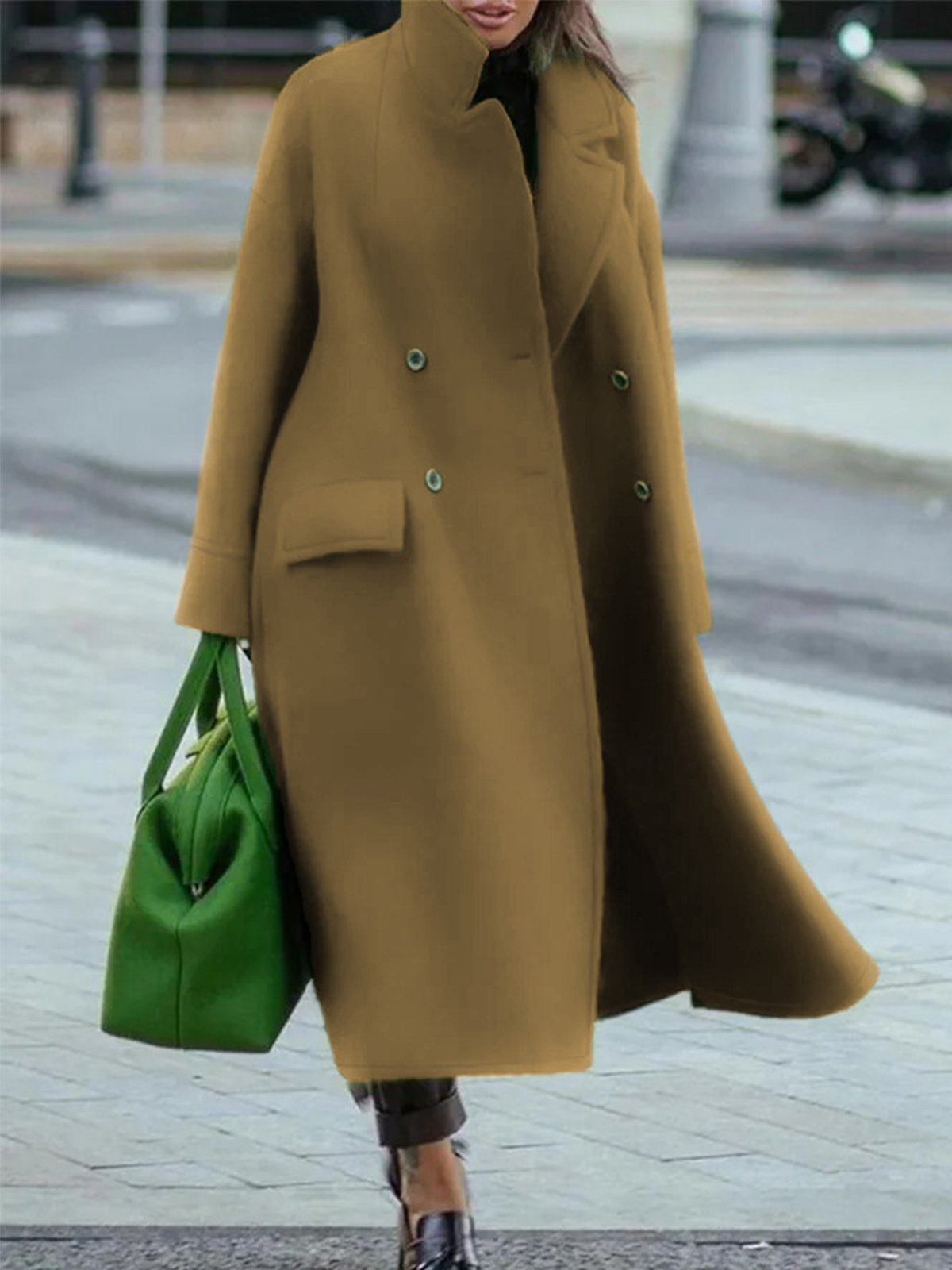 Long Woolen Coat Solid Color Temperament Commuting