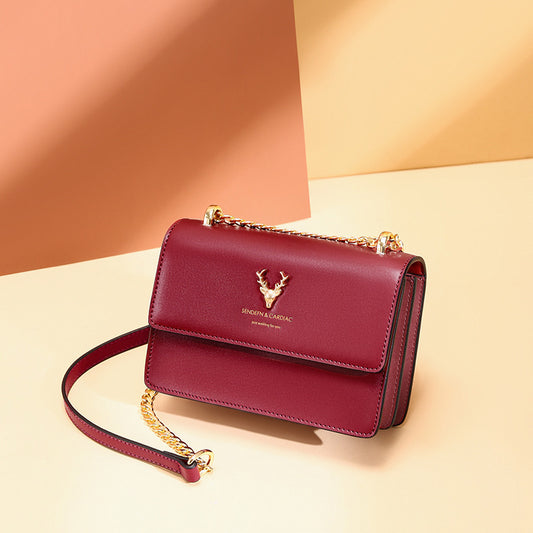 Cowhide chain deer head leather shoulder bag