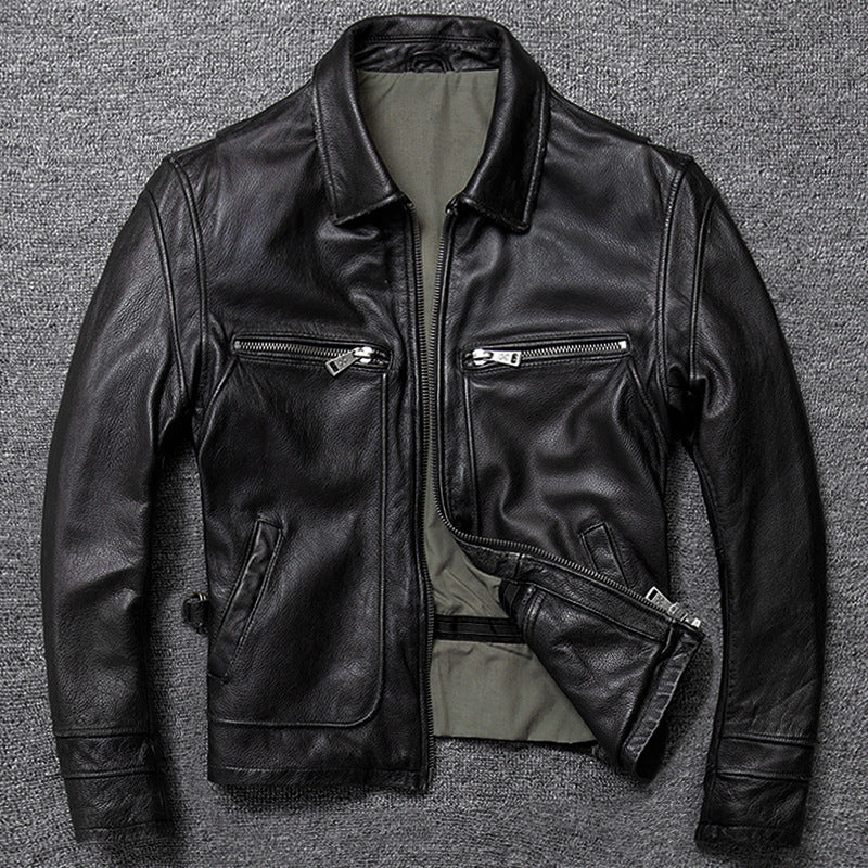 Leather Jacket Men's Short Retro Old Casual Top Layer