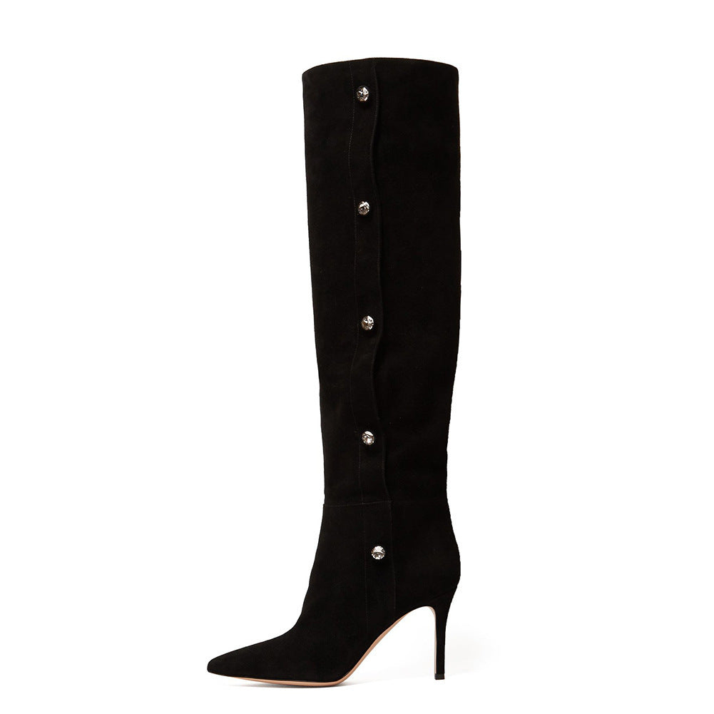 Black Pointed Toe High Heel Over The Knee Boots