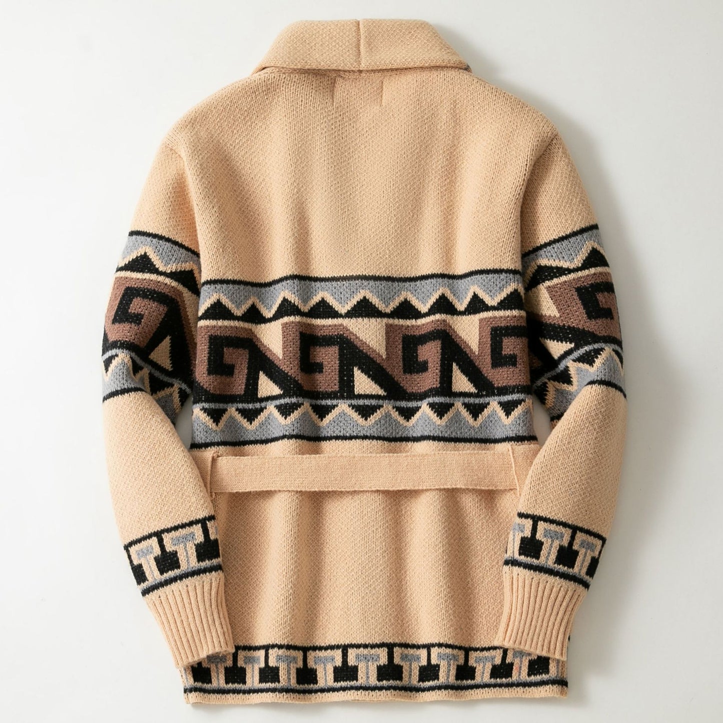 Jacquard Belt Cardigan Outdoor Sweater Coat