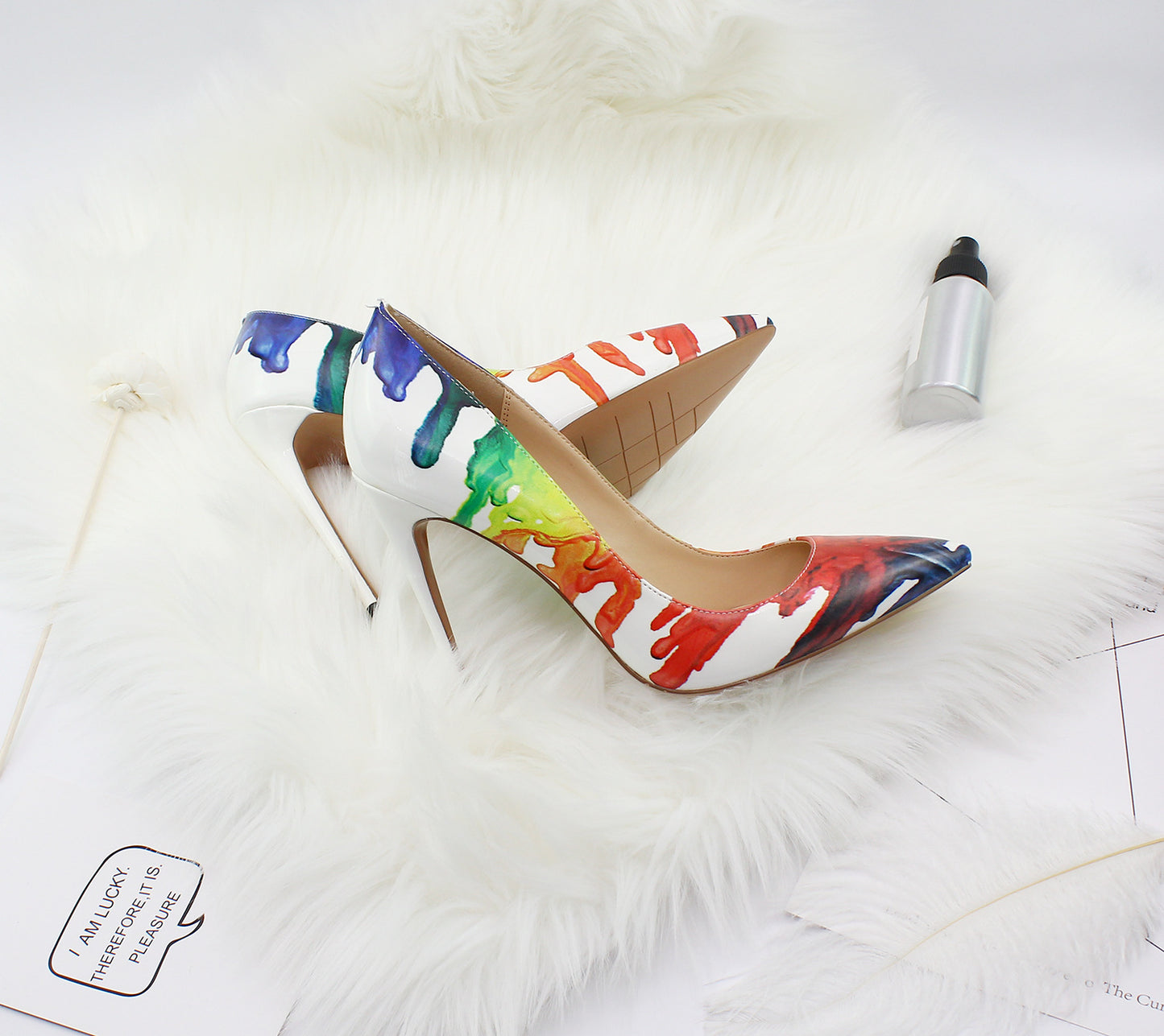 Pointed graffiti high heel women's shoes