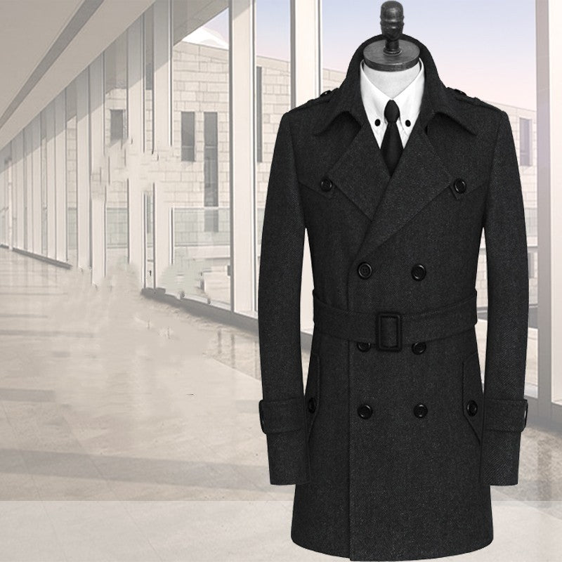 New Tweed Coat Men's Trench Coat Medium Length Korean Version