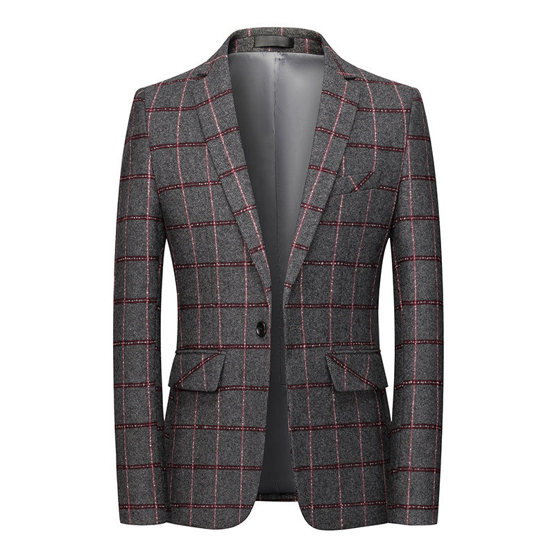 Men's Single Suit Korean Style Youth Fashion Casual Business Plaid Slim Fit One Button Men's Suit