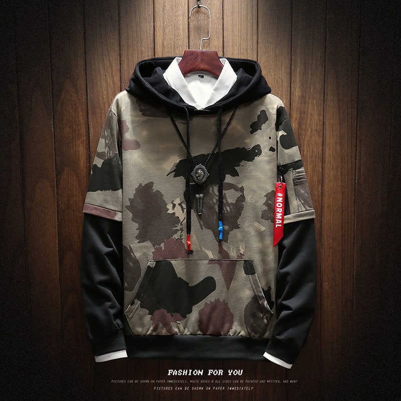 Autumn and winter men's Hong Kong style camouflage hooded men's sweater