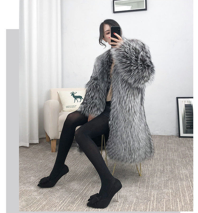 Mid-length Fox Fur Faux Fur Coat Women's Warm Leisure Overcoat