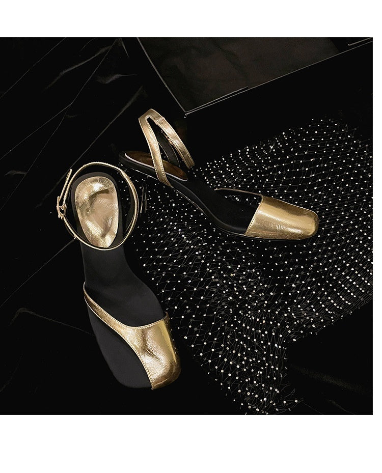 Stiletto Toe Box Back Empty Side Empty Strap Golden Women's Silver High Heels