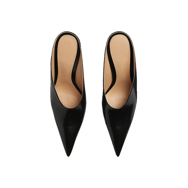 High Heel Thick Wedge Patent Leather Metal Middle Mouth Women's Large-sized Shoes