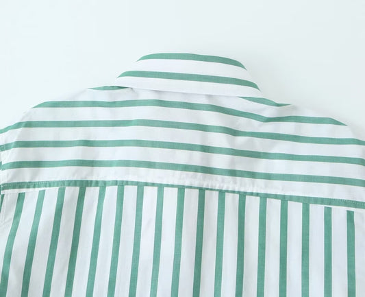 Striped Short Style Shirt Side Decoration Striped Pants Suit