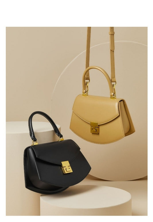 Fashion High-grade Saddle Shoulder Genuine Leather Flap French Crossbody Bag