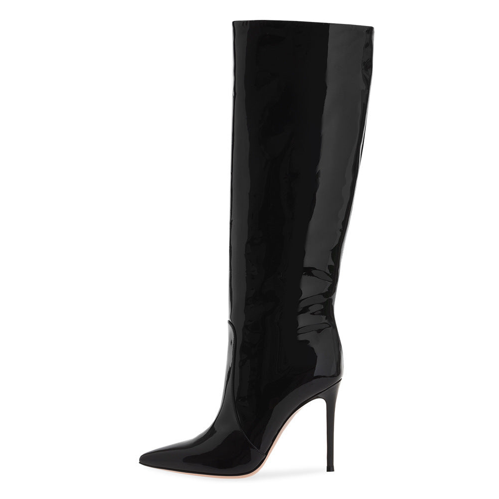 Black Stiletto Point-toe Knee-length Boots