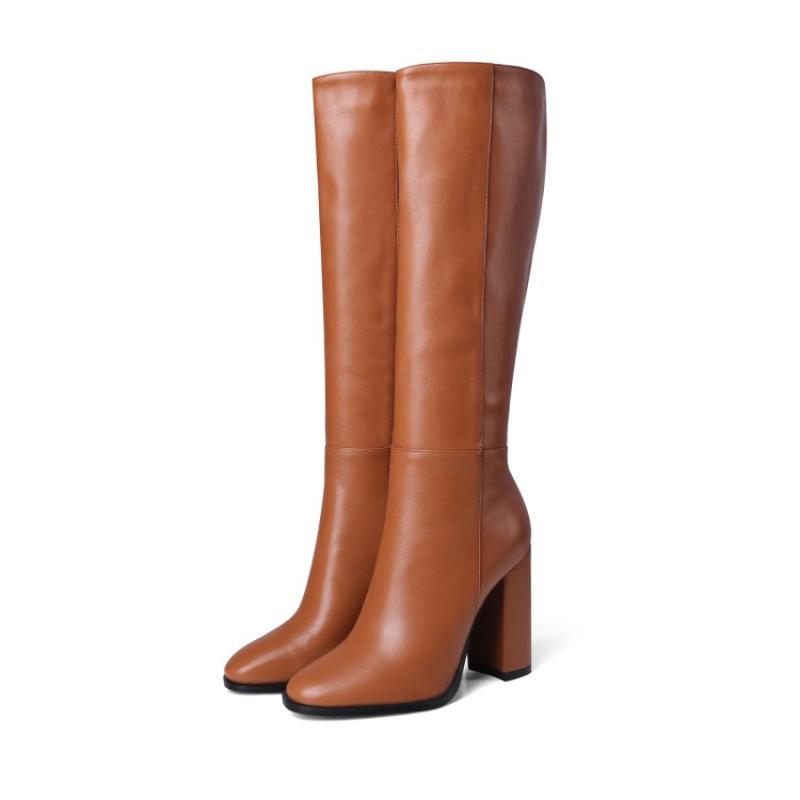 Women's Plus Size Zipper Leather All-match Thick Heel Boots