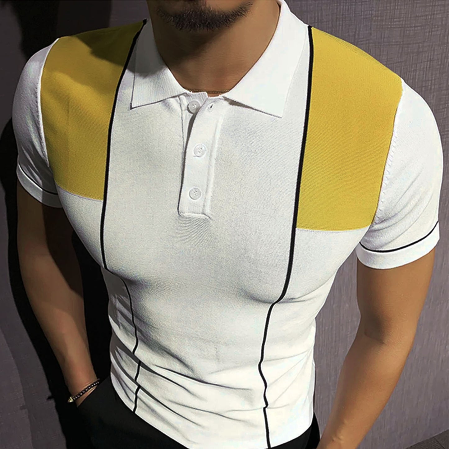 Men's Summer New Contrast Color Knitwear Casual Business Polo Shirt Men