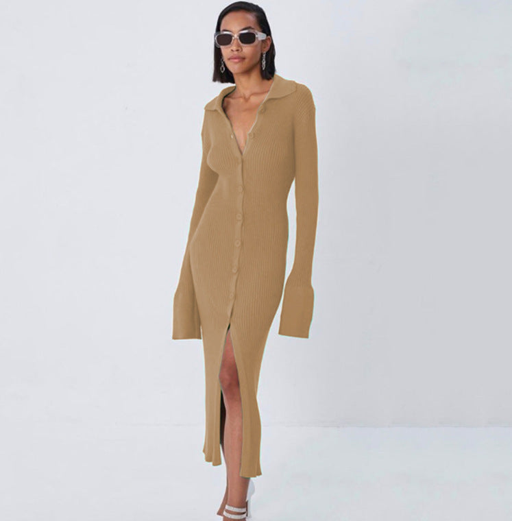 Fashion Lapel V-Neck Flared Sleeve Dress