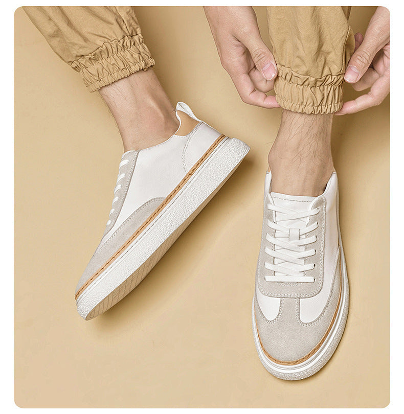 Thick-soled Sneakers Stitching Top Layer Cowhide Trendy Casual Sneaker