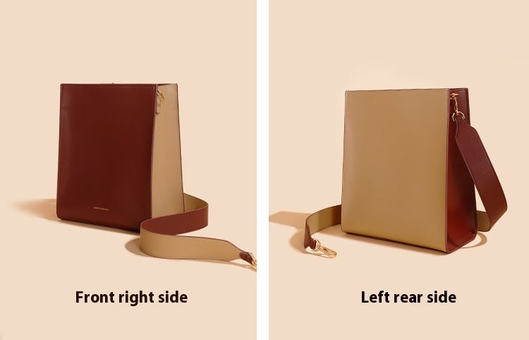 Women's Wide Shoulder Strap Leather Bag New Contrast Color Shoulder
