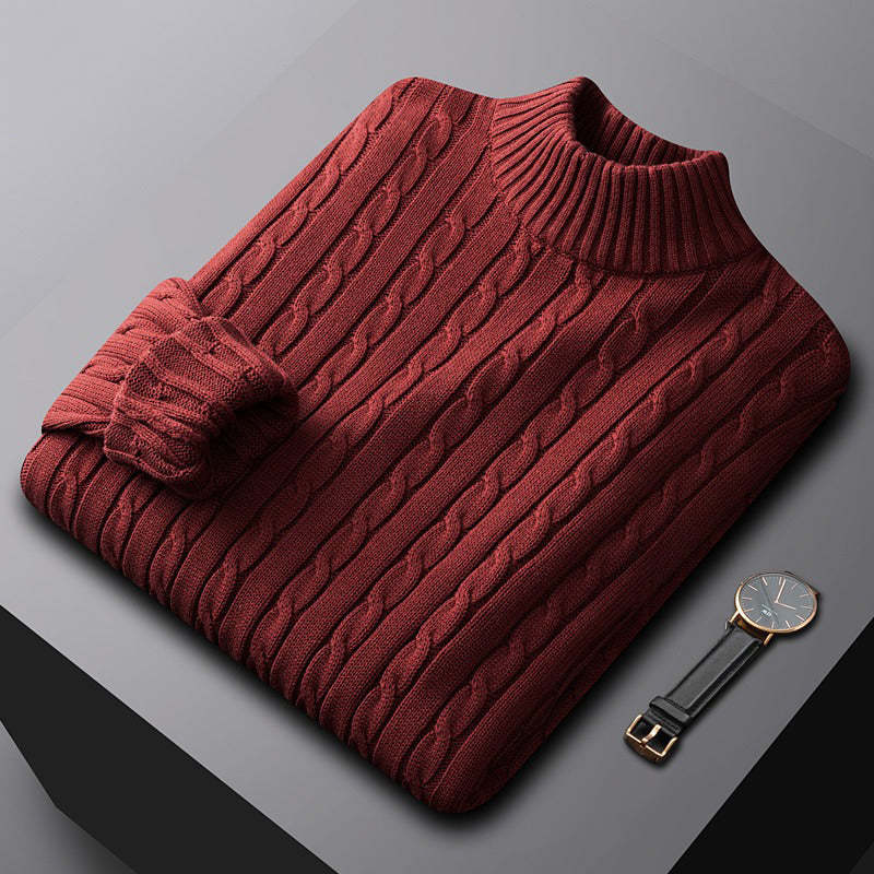 High Collar Sweater Men's Cotton Knitwear Slim Fit Thick Needle