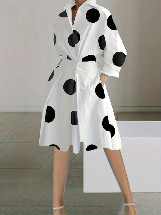 Fashion Long Sleeve V-neck Printed Mid-length Dress Women's Clothing