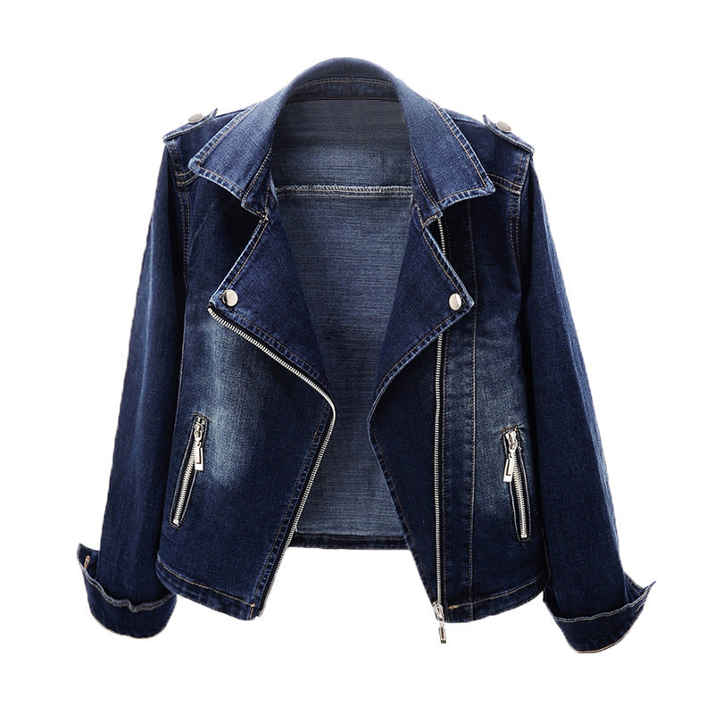 Slim Fit Stretch Suit Collar Denim Coat For Women