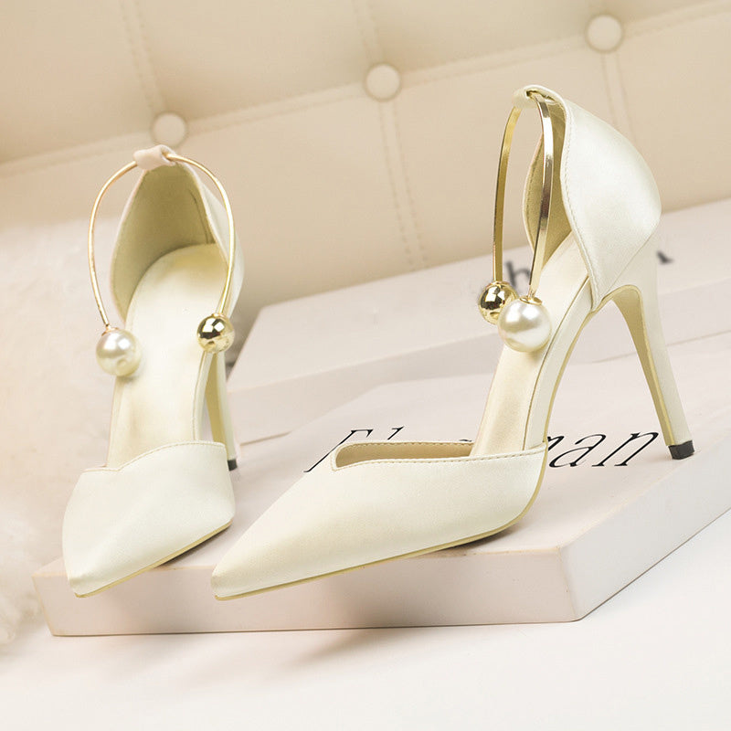 Women's satin hollow pointed high heels