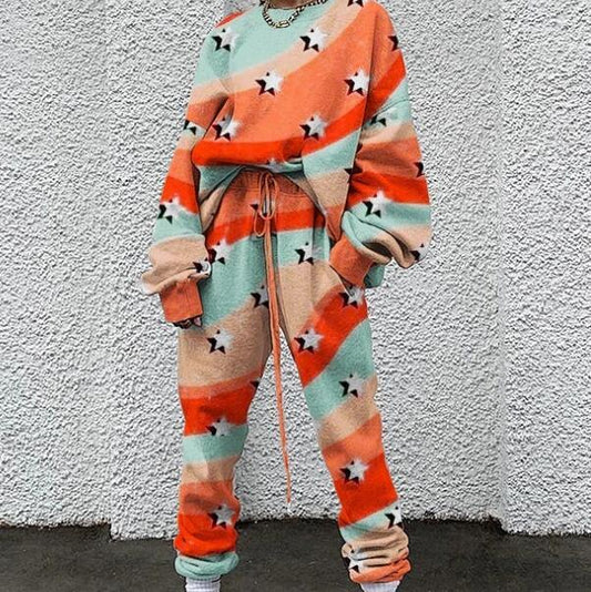 Printed Sweatshirt Two-piece Set