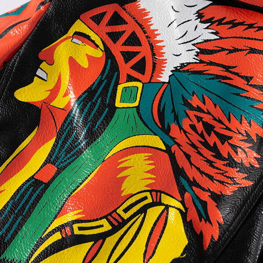 Personalized Graffiti Print Motorcycle Leather Jacket