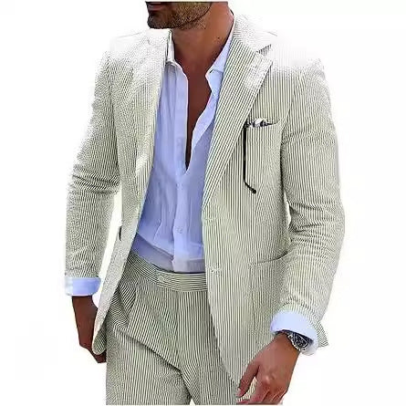 New Men's Seersucker Suit Two-piece Suit