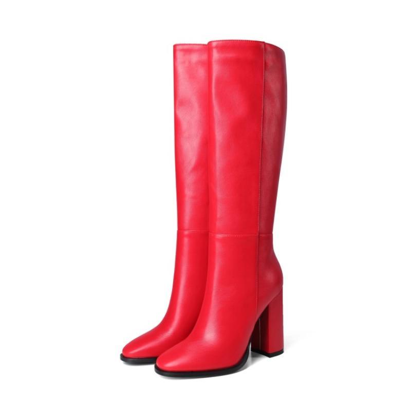 Women's Plus Size Zipper Leather All-match Thick Heel Boots