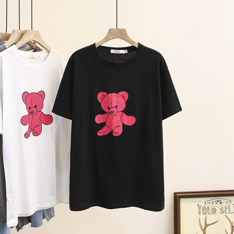 Loose Printed Bear Short Sleeve T-shirt Oversized Women