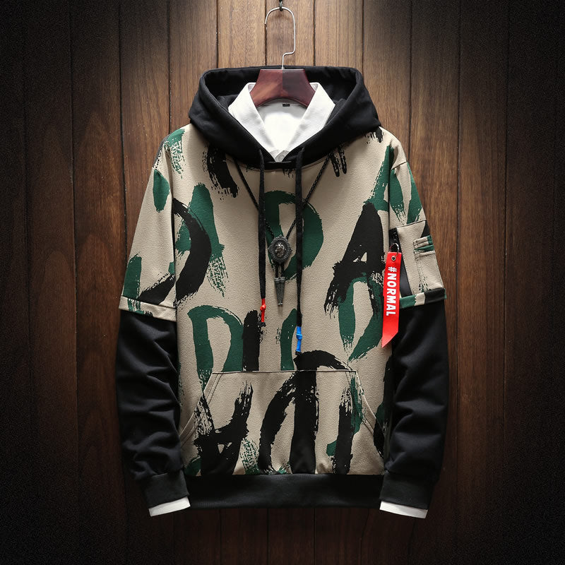 Autumn and winter men's Hong Kong style camouflage hooded men's sweater