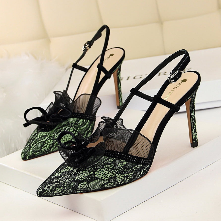 Rhinestone lace hollowed-out sandals