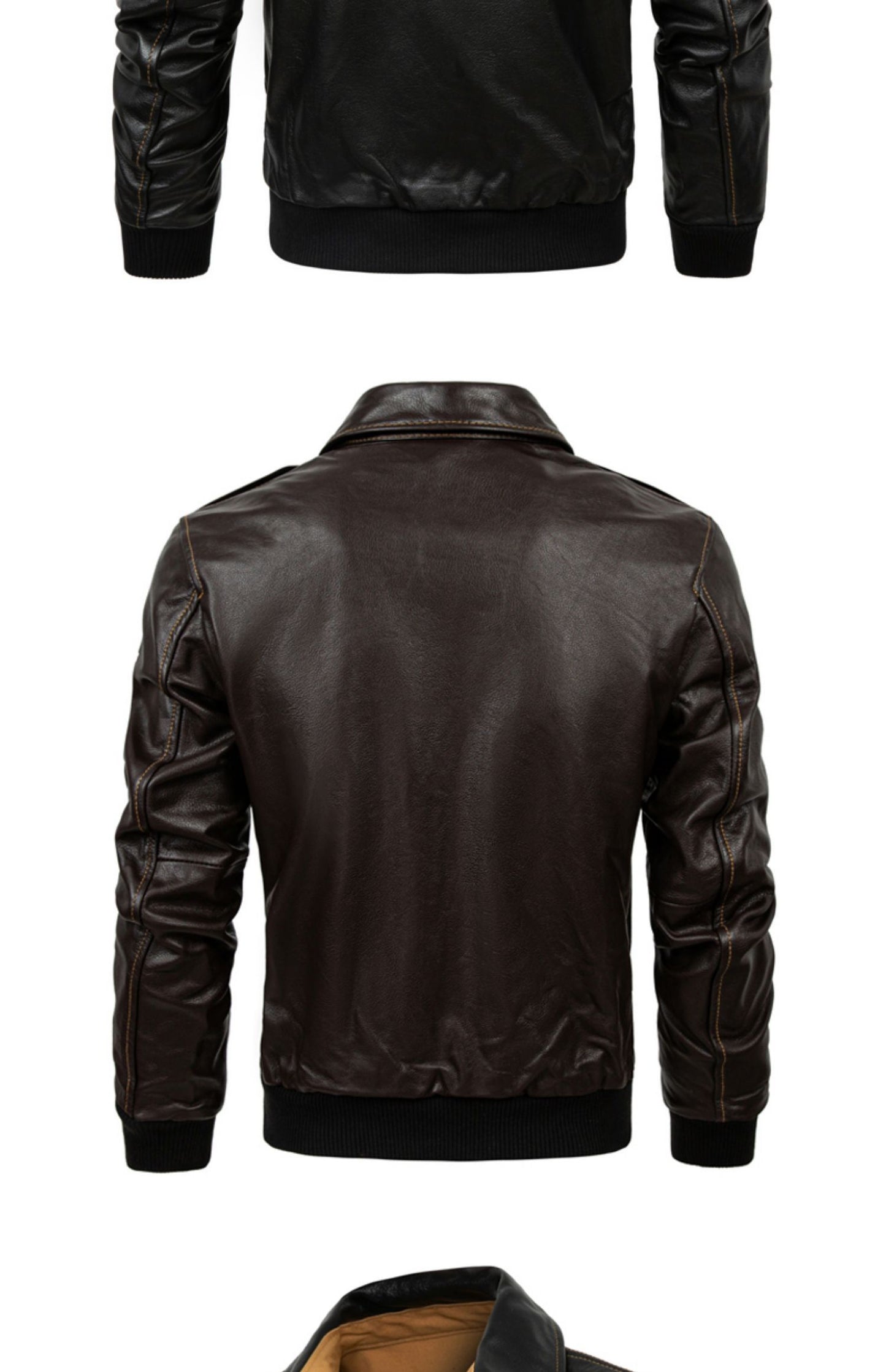 Genuine Leather Flight Jacket Baseball Uniform First Layer Cowhide Leather Men's Short Lapels Coat