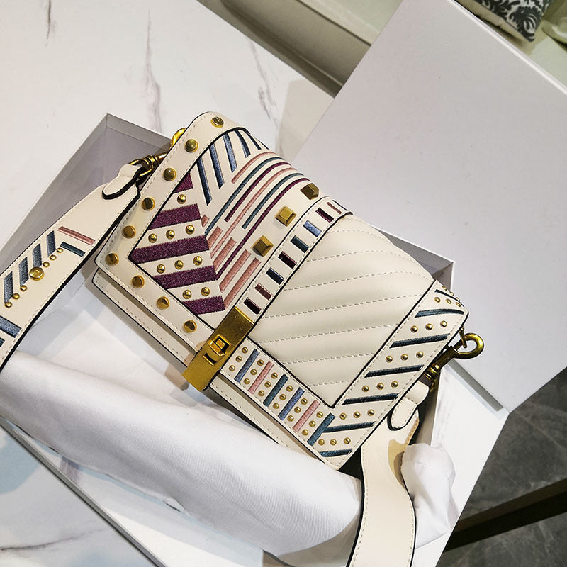 Embroidered chain small square bag