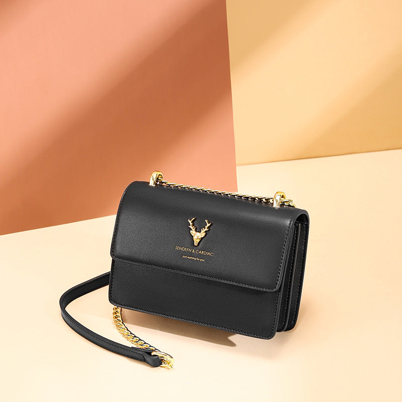 Cowhide chain deer head leather shoulder bag