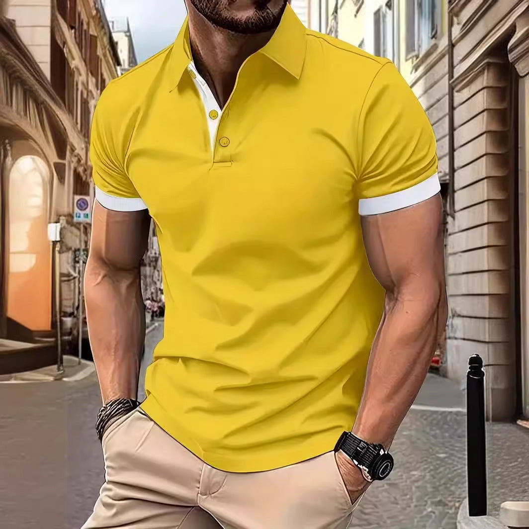 3D Solid Color Lapel Short Sleeve Polo Shirt Casual Loose Men