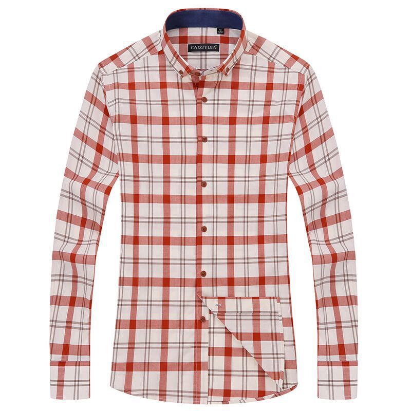 Men's Shirt Long Sleeve Cotton Youth Plaid Casual Shirt Men's Business Slim Korean Style