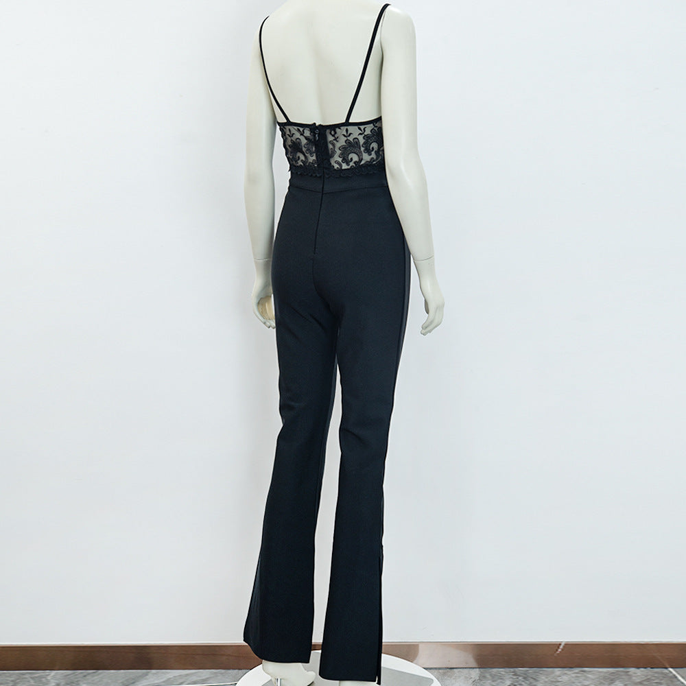 Lace Bandage Stretch Slim Fit Skinny Jumpsuit Fishbone