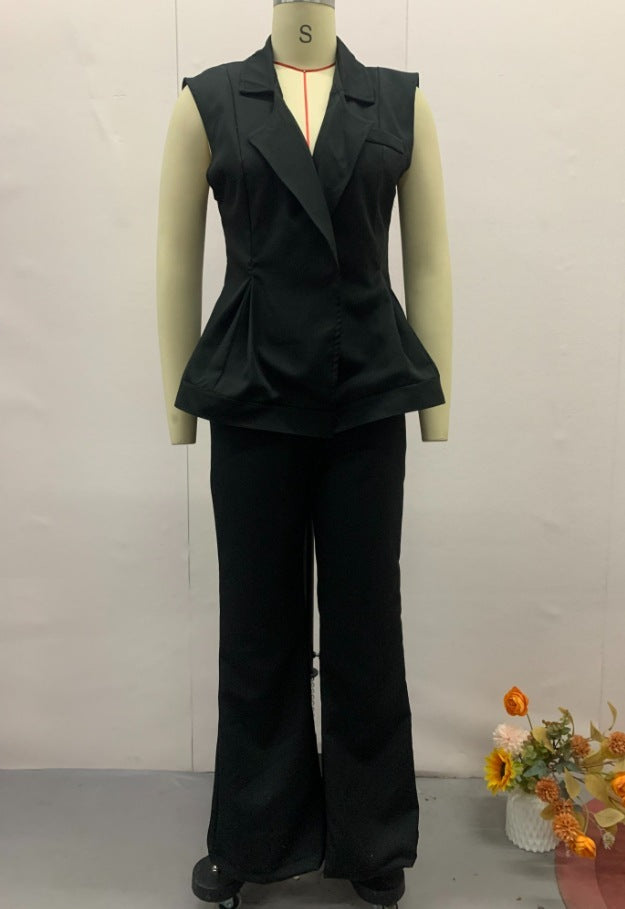 Women's Slim Fit Vest High Waist Pants Two-piece Suit