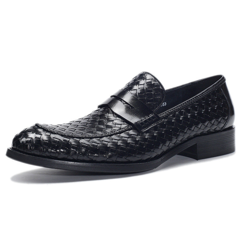 Solid Color Woven Leather Men's Business Casual Shoes