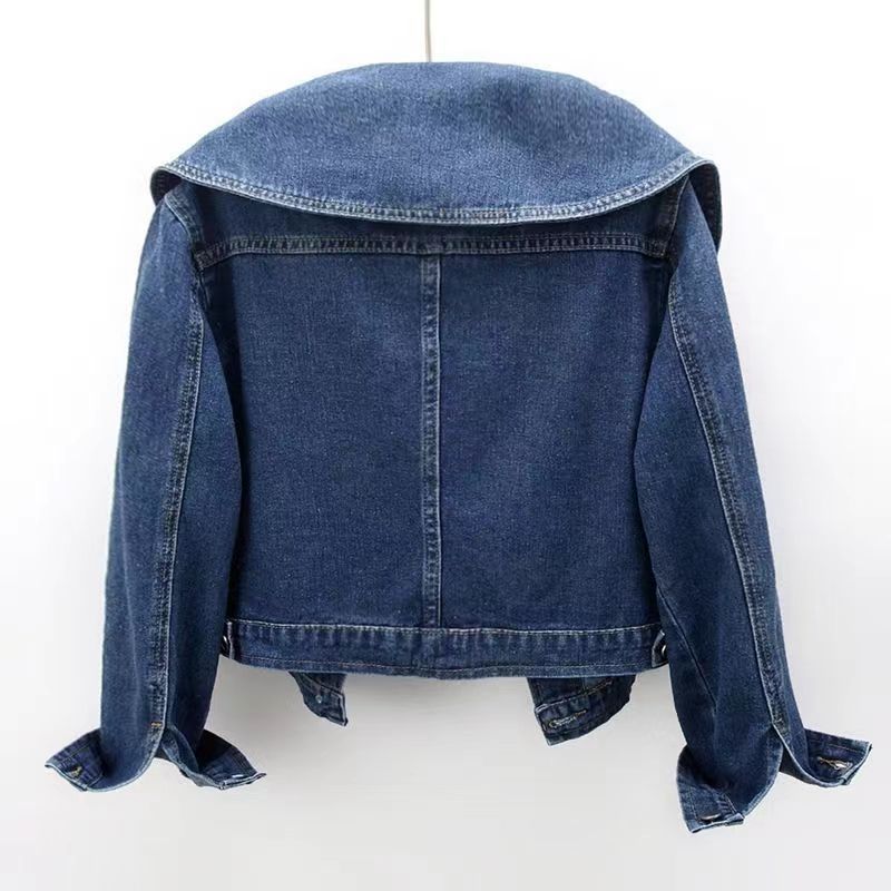 Retro Peter Pan Collar Short Denim Coat For Women