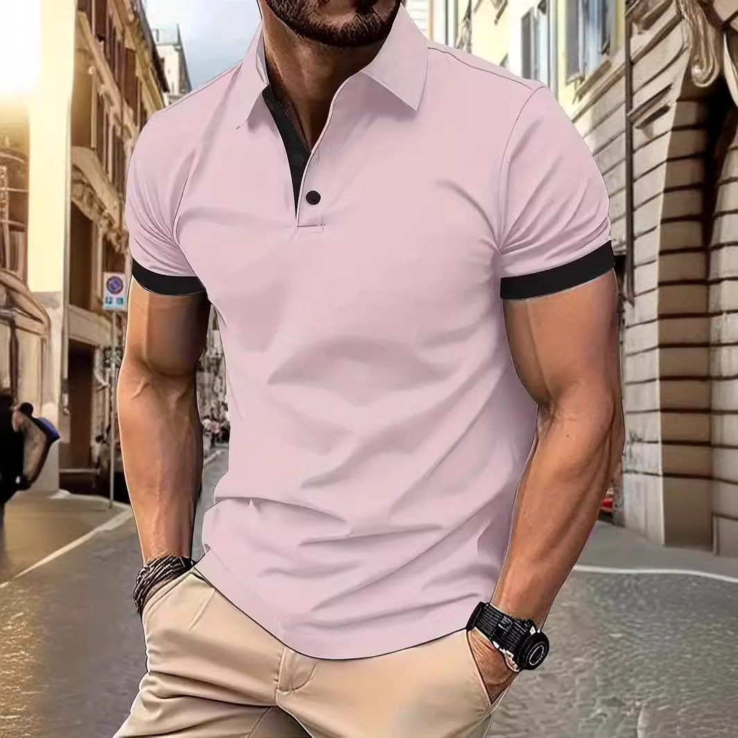 3D Solid Color Lapel Short Sleeve Polo Shirt Casual Loose Men