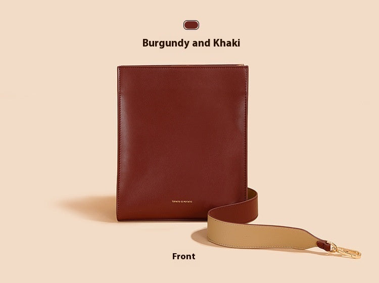 Women's Wide Shoulder Strap Leather Bag New Contrast Color Shoulder