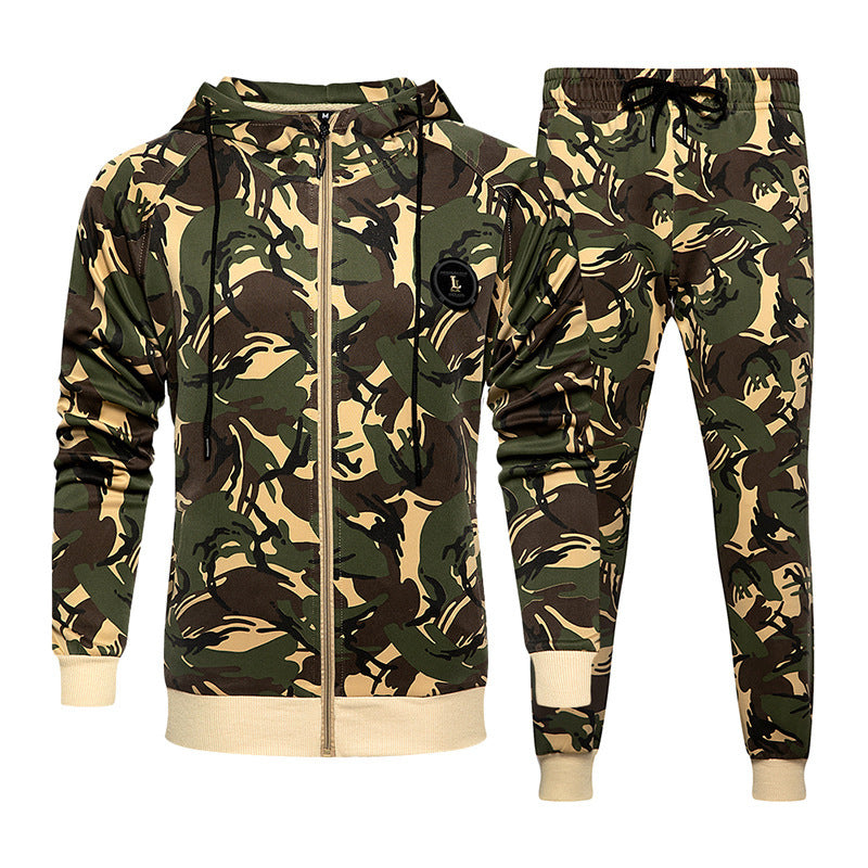 Hooded Camouflage Zipper Cardigan Sweater