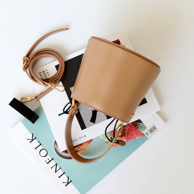 Leather mini bucket bag