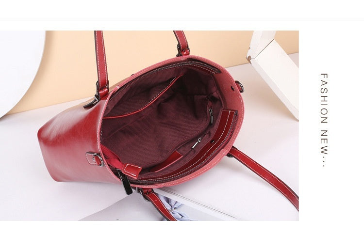 Big Bag Genuine Leather  Capacity Cowhide Messenger Bag Female Hand-held Tote
