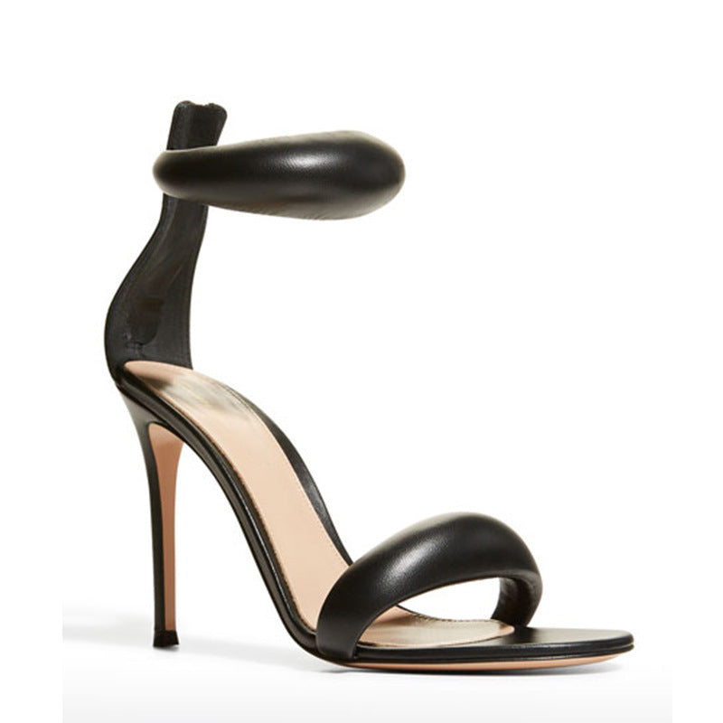 Ladies Zip Stiletto Heel Bubble Loop Oversized Sandals