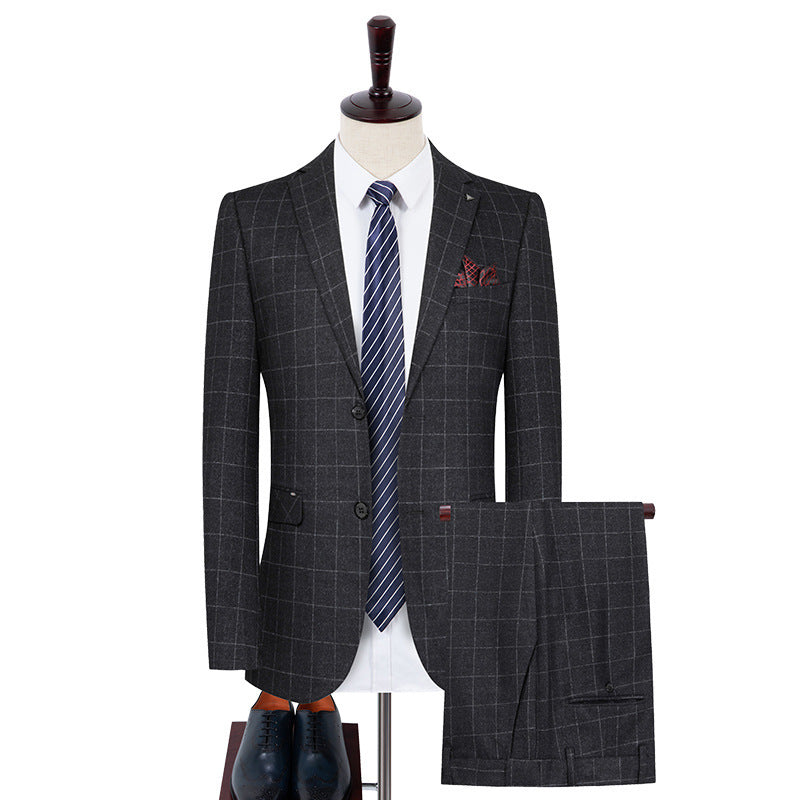 Men's Business Casual Slim Fit Plaid Suit Two Piece